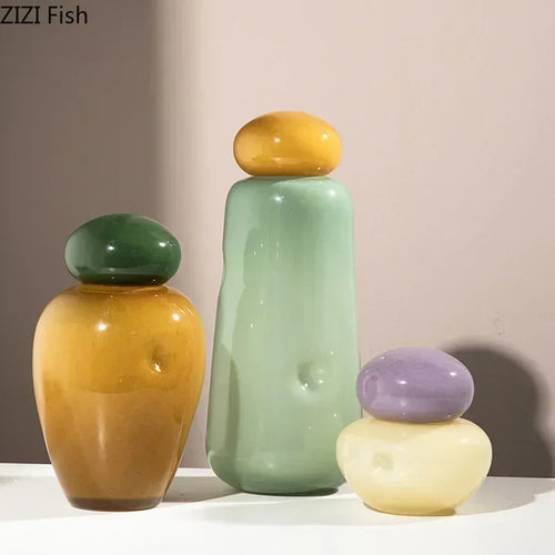 elliptical glass vase with lid for decorative flowers - vue 2 sur 9