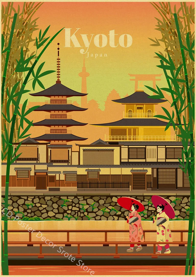 Retro world cities poster vintage architecture wall decor