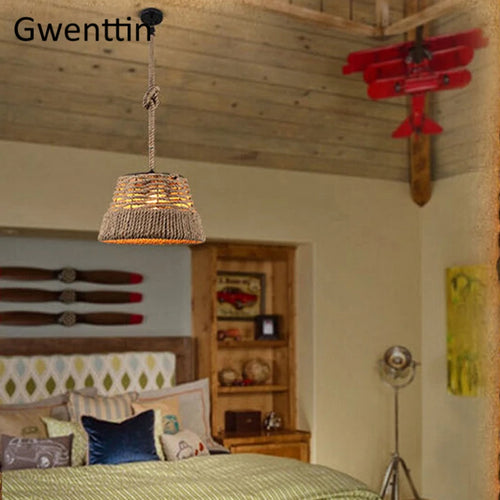 Retro hemp pendant light for industrial and artistic decor - vue 4 sur 7