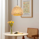Handwoven bamboo chandelier with integrated LED