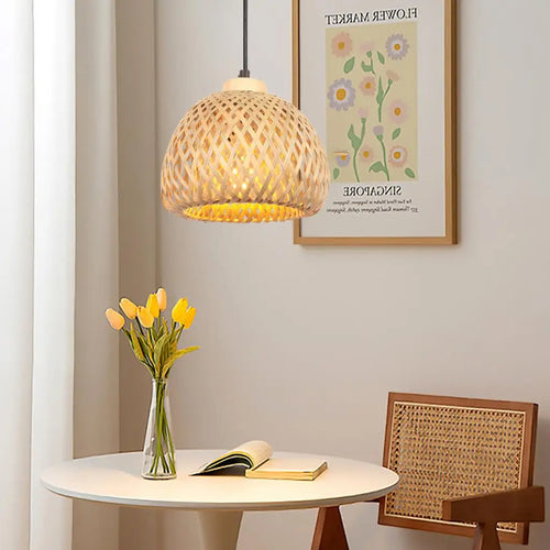 Handwoven bamboo chandelier with integrated LED - vue 3 sur 16