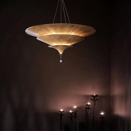 Modern cone pendant light with sheepskin paper shade - vue 5 sur 8