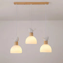 Wood LED chandelier with white glass shade
