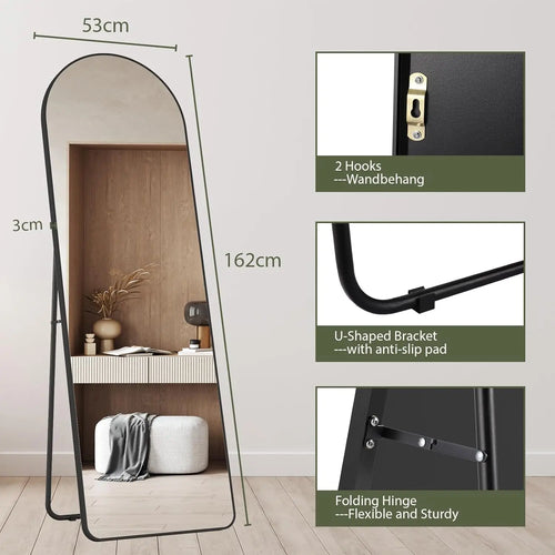 Full Length Mirror Standing Hanging or Leaning Against Wall Large Bedroom Floor Mirror Dressing, Aluminum Alloy Frame 162cm - vue 10 sur 11