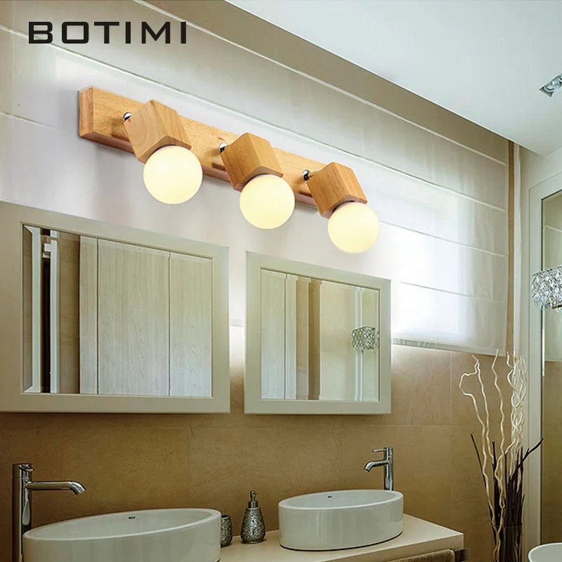 Botimi triple wooden mirror wall light nordic adjustable hotel wall lamp - vue 5 sur 10