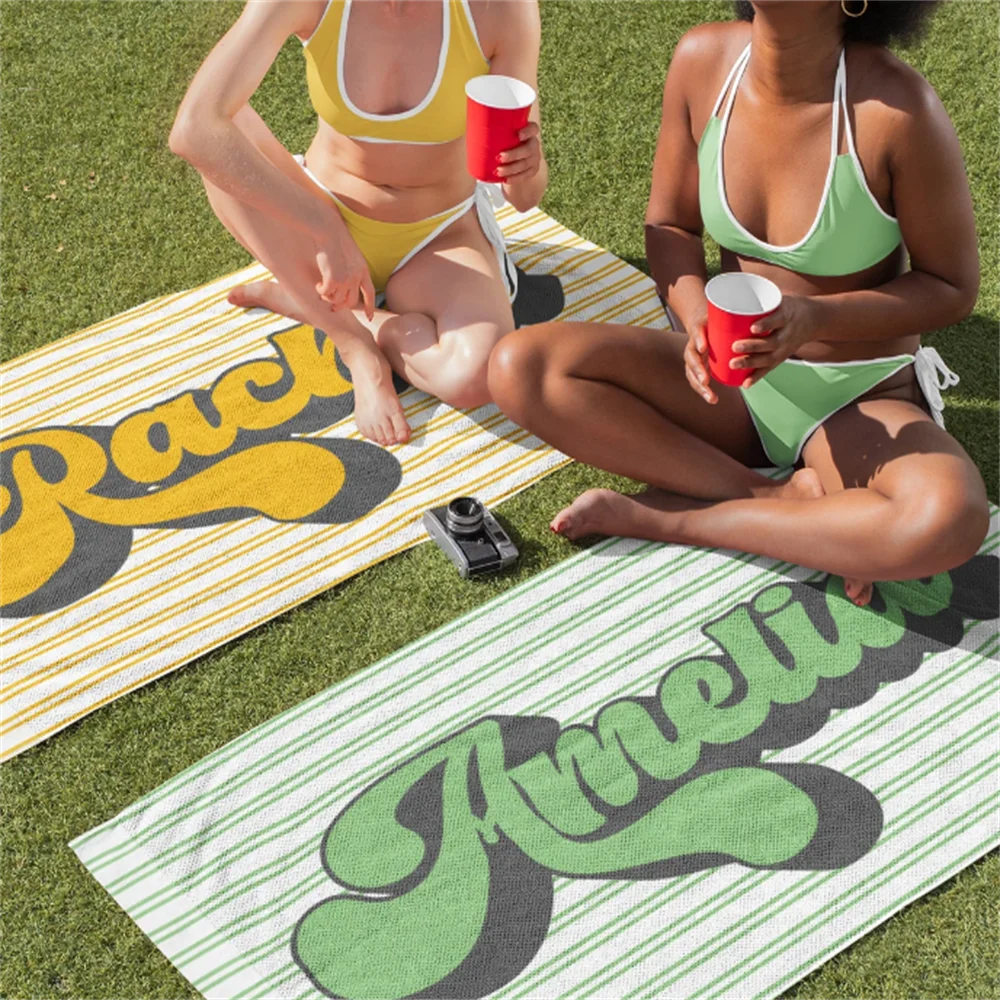 Personalised retro striped beach towel hippie style - vue 2 sur 5
