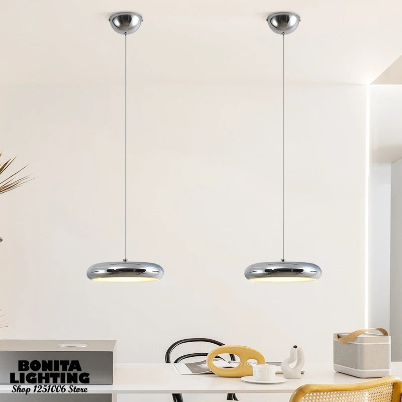 Modern minimalist luxury round LED pendant light with dimming - vue 5 sur 14