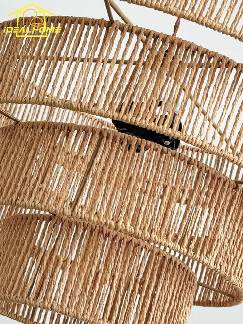 Wabi-sabi style hemp rope pendant light for elegant interiors - vue 6 sur 8