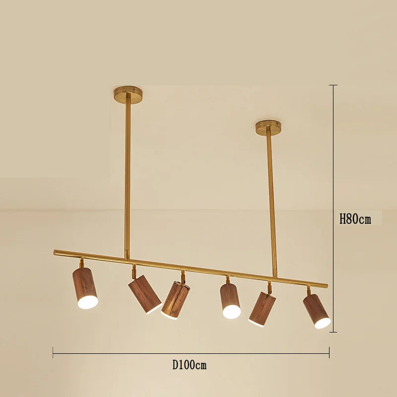 Modern walnut wood LED chandelier for home decoration - vue 6 sur 7