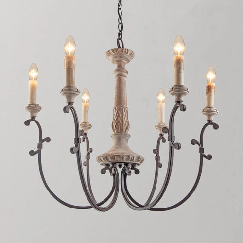 Vintage carved wood chandelier for elegant home lighting