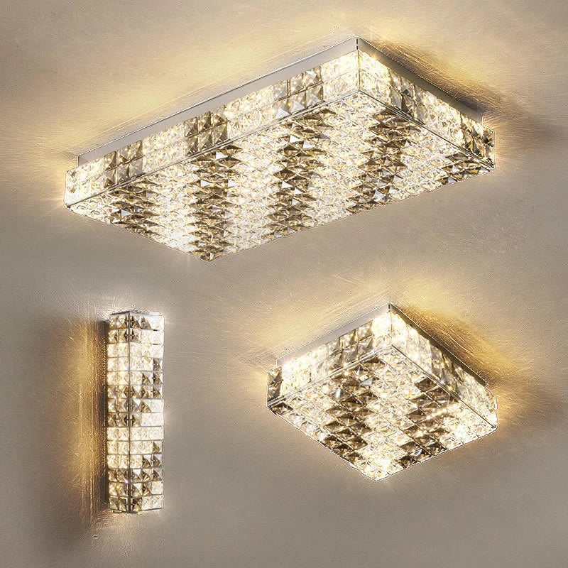 Elegant modern art deco square crystal LED ceiling light