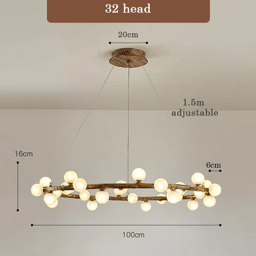 Wabi-sabi style artificial wood chandelier for indoor use - vue 10 sur 9