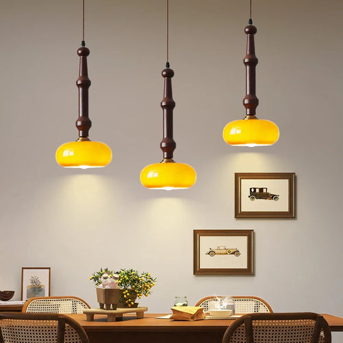 Rubber wood and glass pendant light for modern interiors - vue 3 sur 10