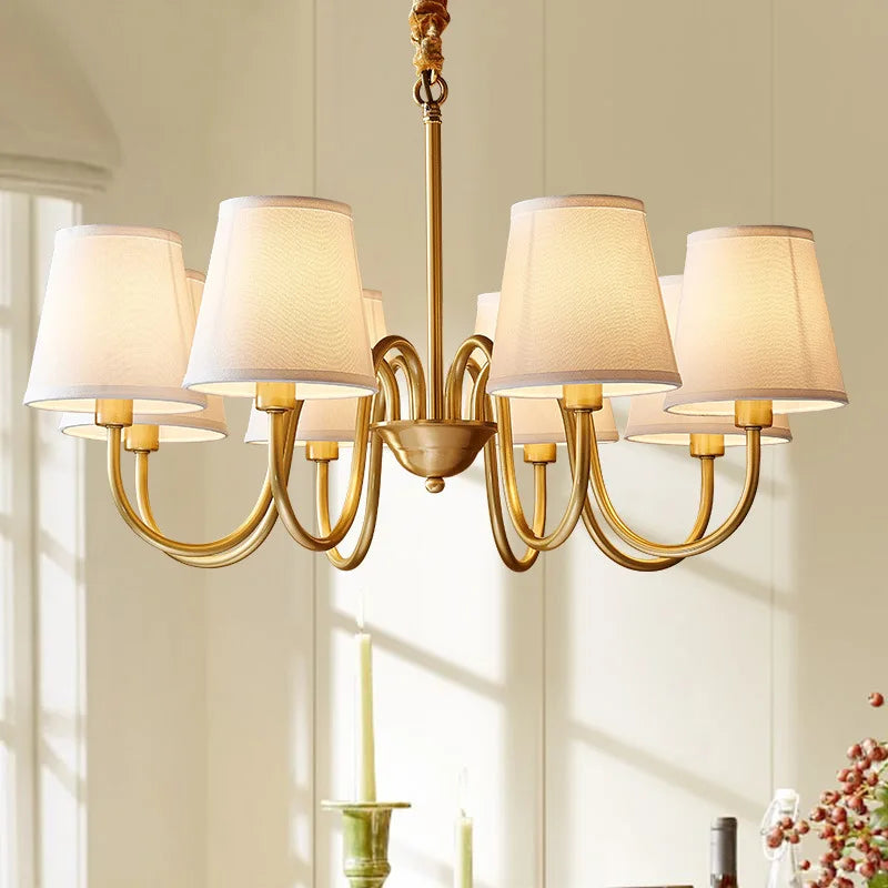 Modern LED chandelier in fabric and copper for indoor lighting