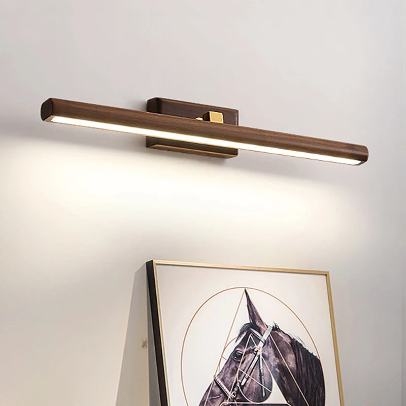 luxury walnut led mirror 360° rotating wall light - vue 3 sur 6