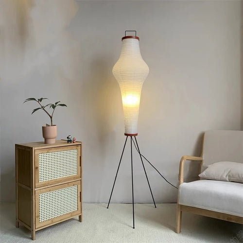 Japanese design rice paper LED floor lamp for interiors - vue 4 sur 7