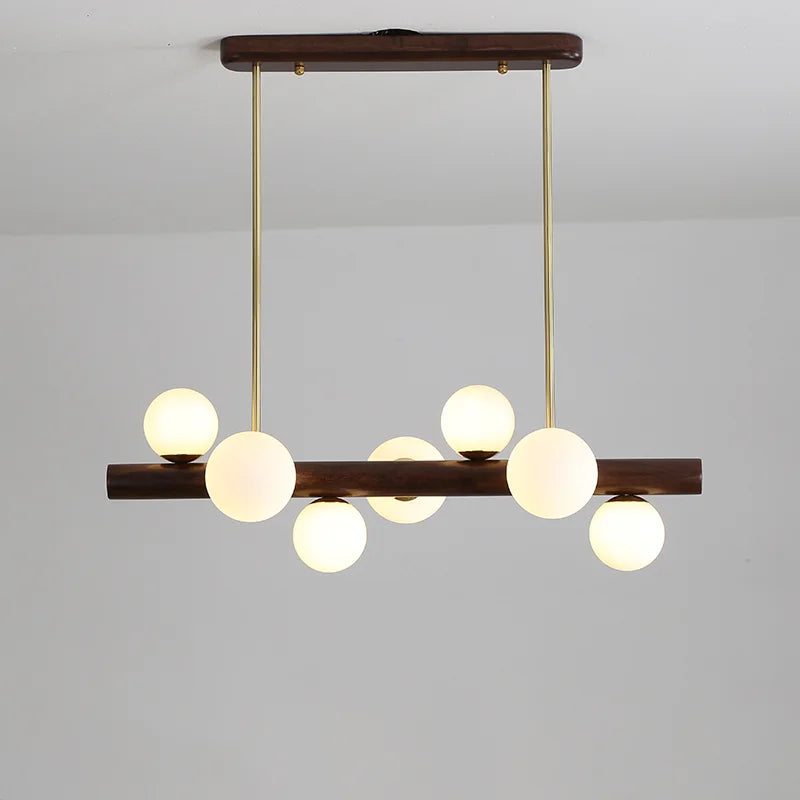 Modern walnut rubber wood chandelier minimalist decor