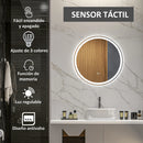 round mirror with adjustable LED lights anti-fog silver