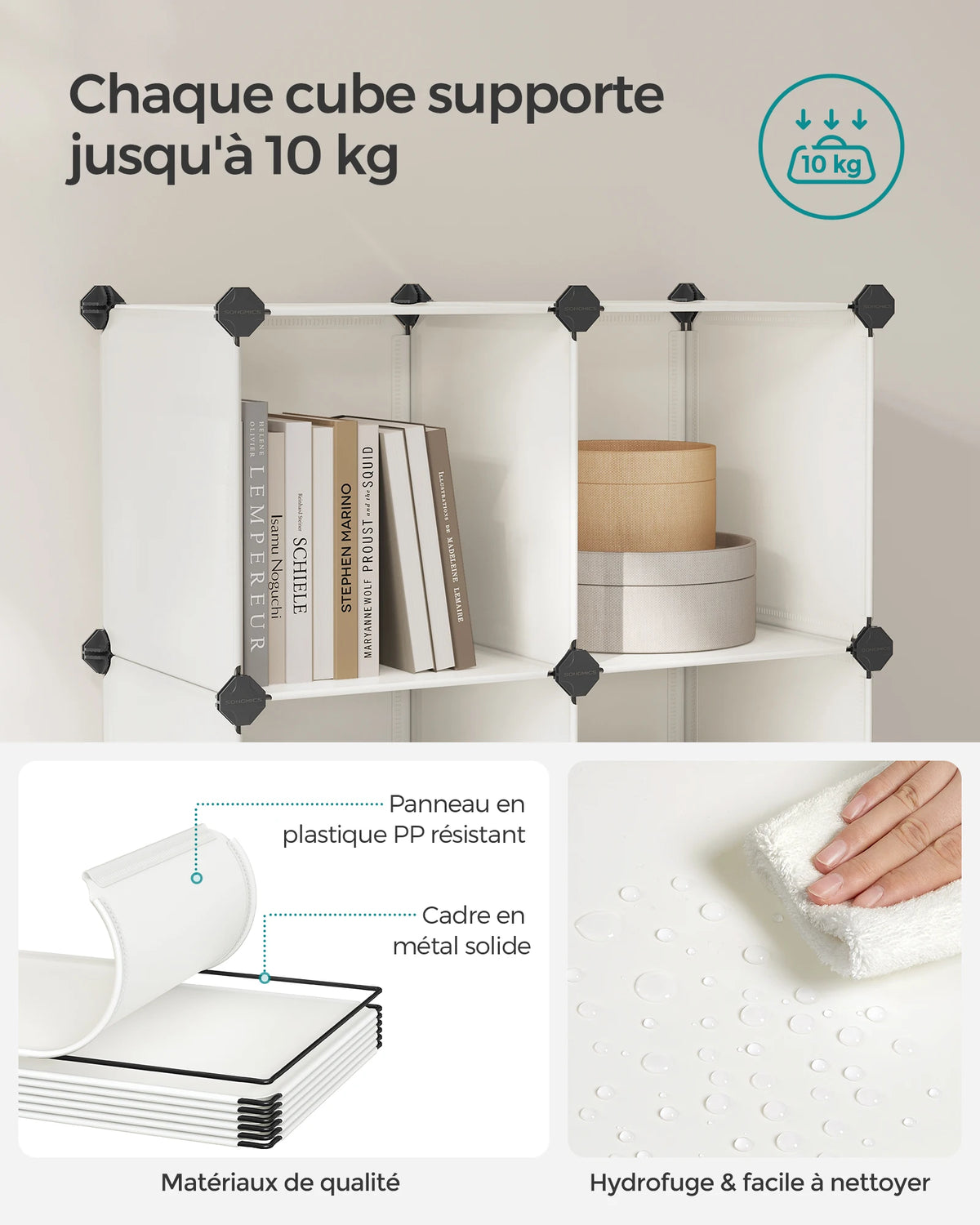 SONGMICS 6 Cube Storage Unit, Modular Plastic Cube Storage Organizer with Feet, Shoe Rack, Each Cube 30 x 30 x 30 cm - vue 3 sur 7