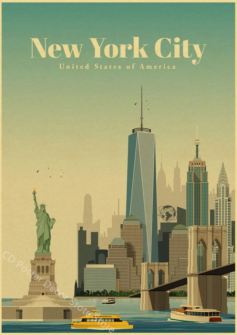 affiche rétro des villes du monde art mural décoratif