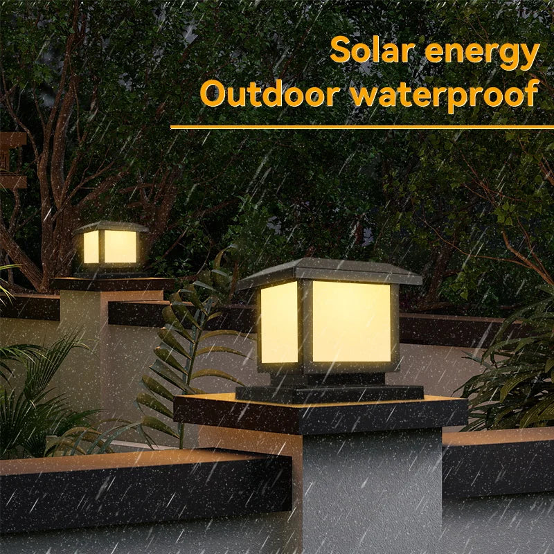 Waterproof LED solar pillar with remote control for outdoor lighting - vue 3 sur 8