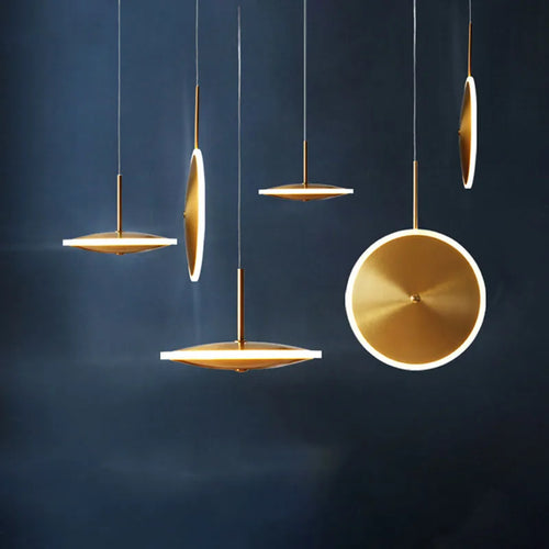 Round metal art deco LED pendant lamp with adjustable cord - vue 2 sur 12