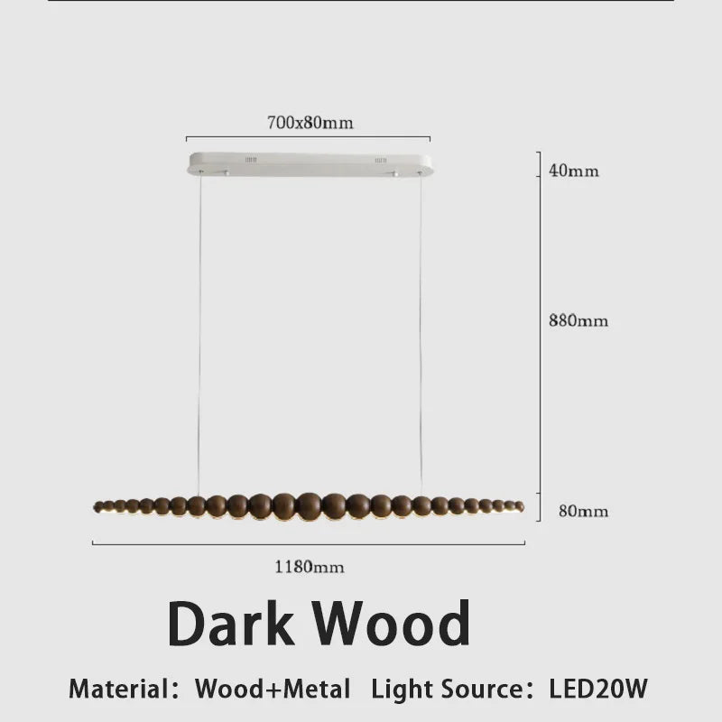 Wooden pendant light modern LED linear lamp for kitchen island, dining room, living room and office