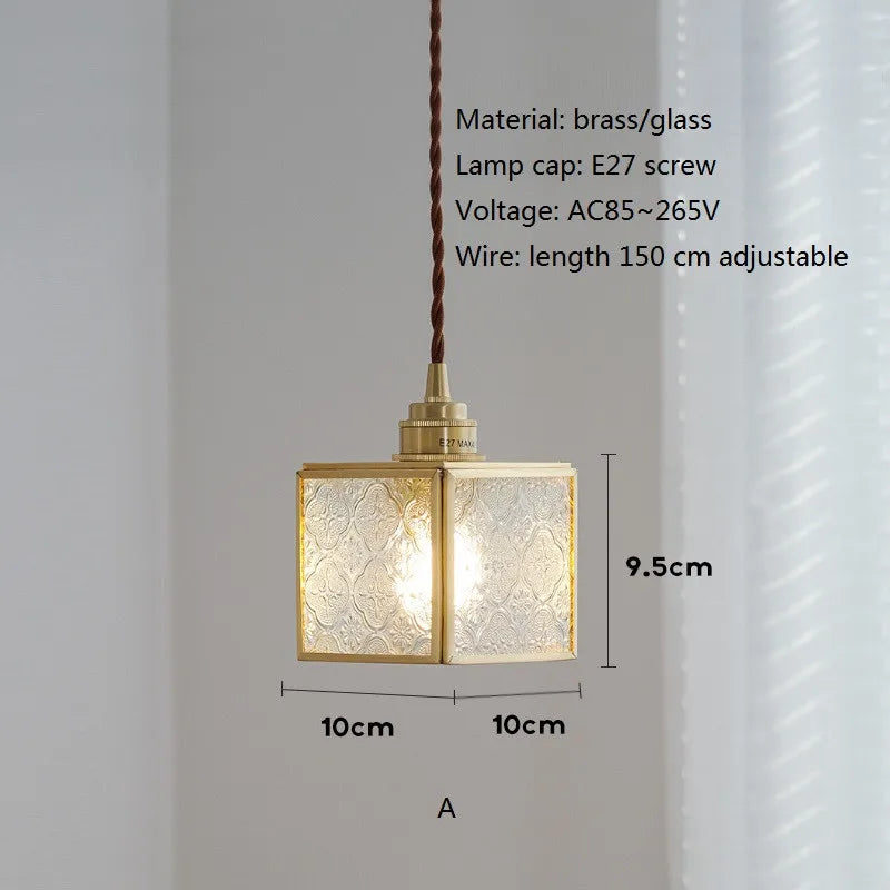 Vintage copper pendant light with glass for indoor lighting
