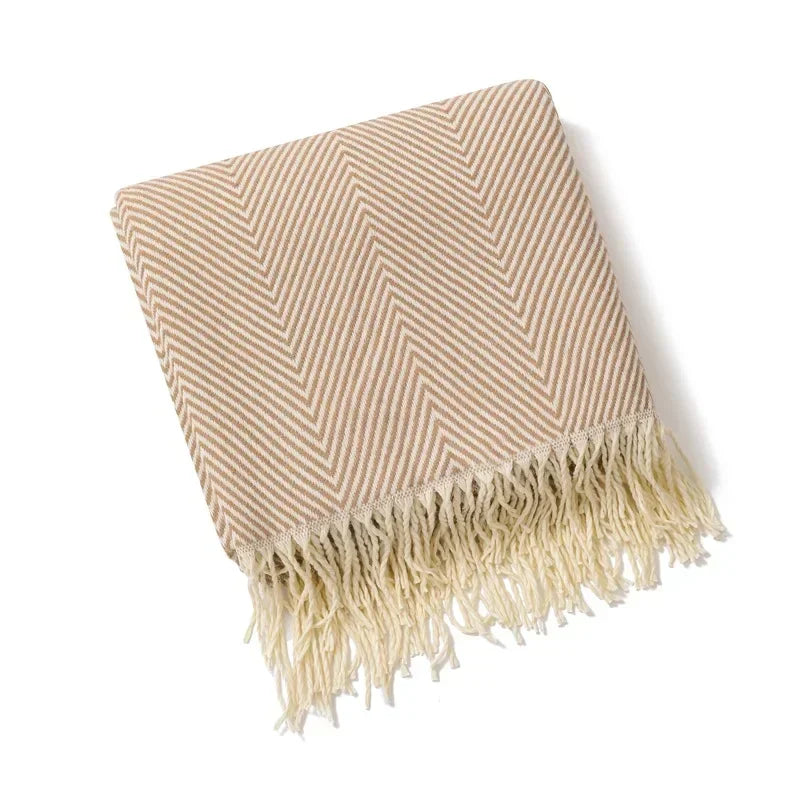 Nordic striped knitted throw for sofa or bed - vue 3 sur 3