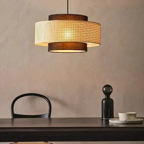Retro woven rattan chandelier for interior decoration - vue 5 sur 9
