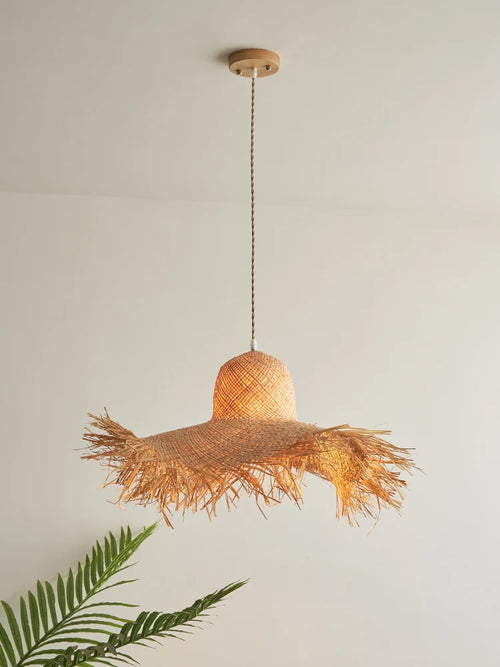 Vintage Japanese handmade woven straw hat pendant light - vue 6 sur 6