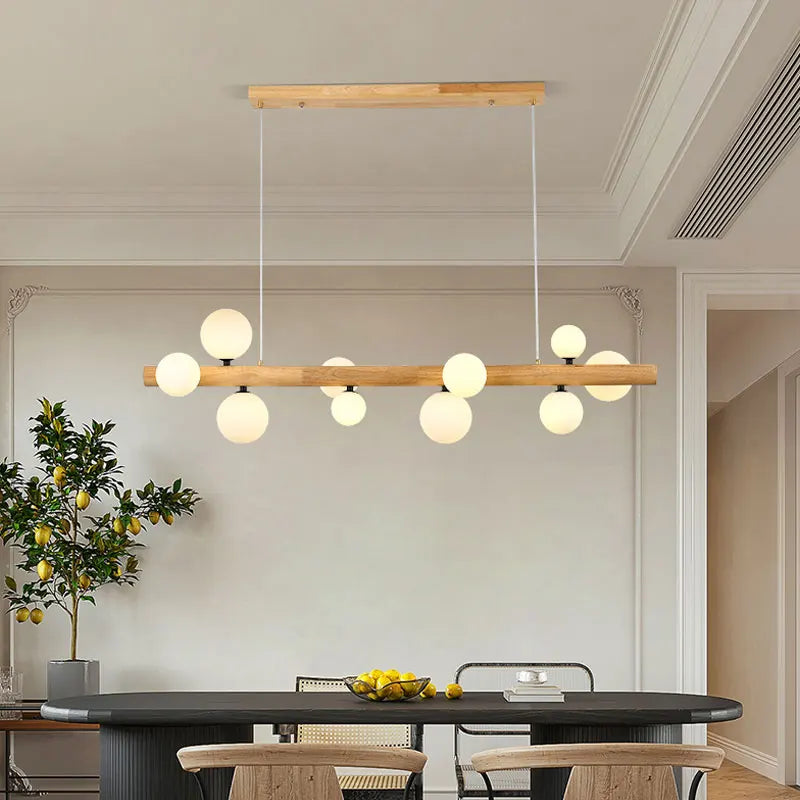 Modern wooden and milky glass chandelier for contemporary spaces