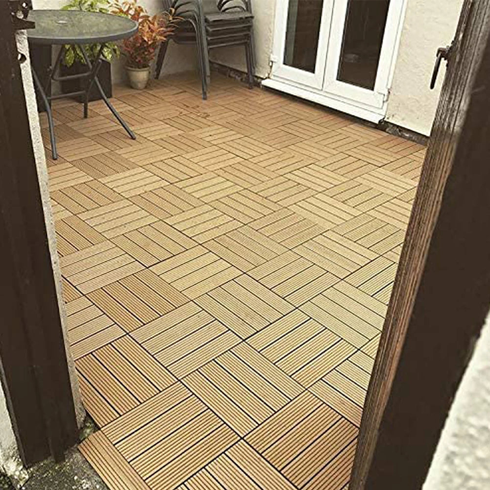 Set of 11 interlocking composite deck tiles for outdoor use