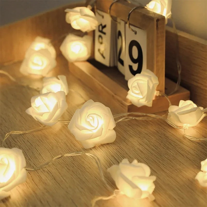 Foam rose LED string lights garland for weddings and Valentine's Day