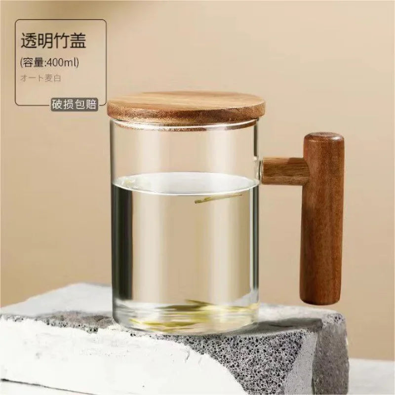 borosilicate glass mug with wooden handle and lid - vue 8 sur 8