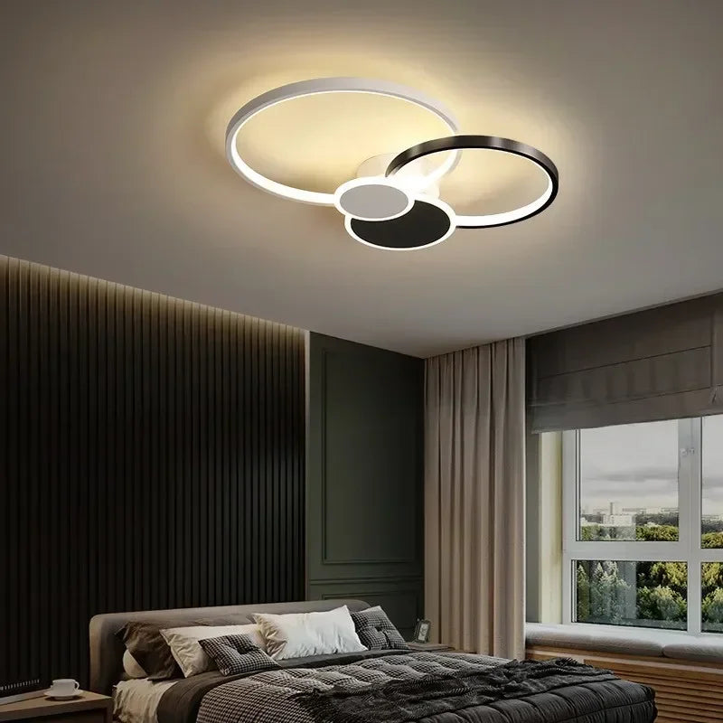 Modern ring LED ceiling light with simple smart dimmer for dining room, bedroom, living room or hall - vue 6 sur 14