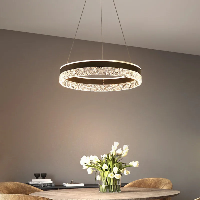 Minimalist design LED ceiling light with crystal rings