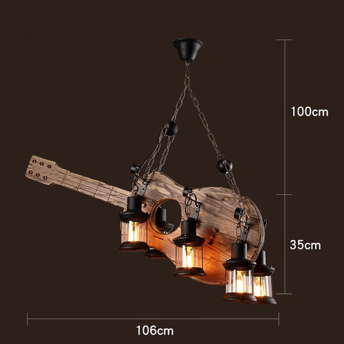 Retro wood industrial style chandelier for café and restaurant - vue 22 sur 24