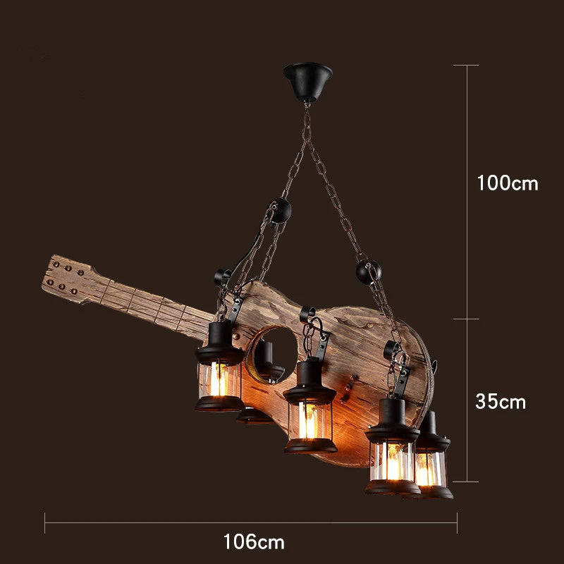 Retro wood industrial style chandelier for café and restaurant - vue 21 sur 24