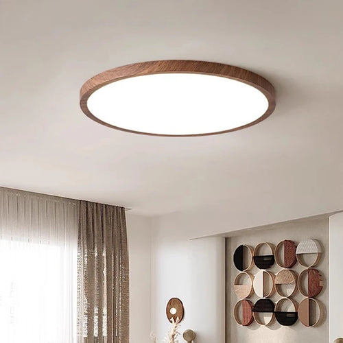Ultra-thin circular LED ceiling light wood grain 3-tone - vue 6 sur 12