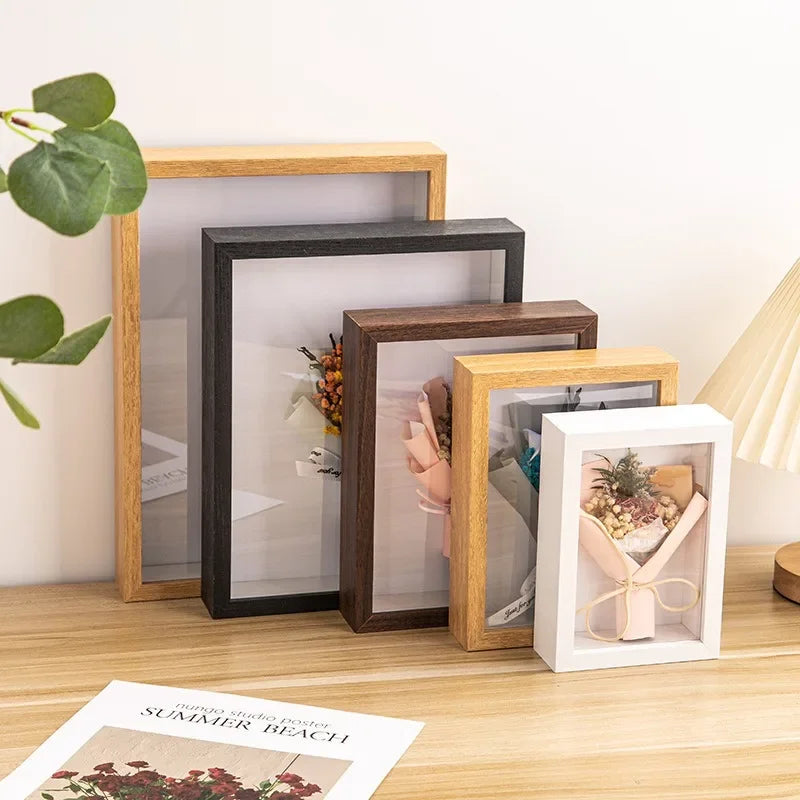 Handmade 3d wooden photo frames dried flower display support