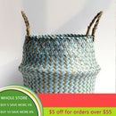 handmade patchwork seagrass foldable wicker storage basket