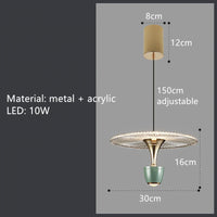 Round acrylic LED pendant lamp with adjustable cord