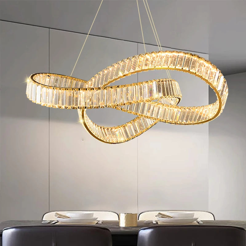 Modern minimalist spiral crystal LED pendant chandelier