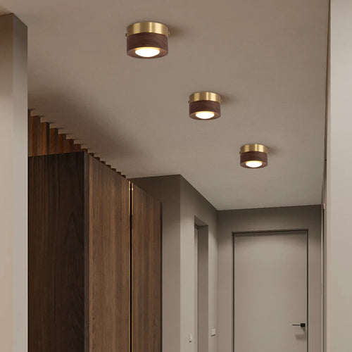 Walnut and ash LED ceiling light for home decor - vue 3 sur 10