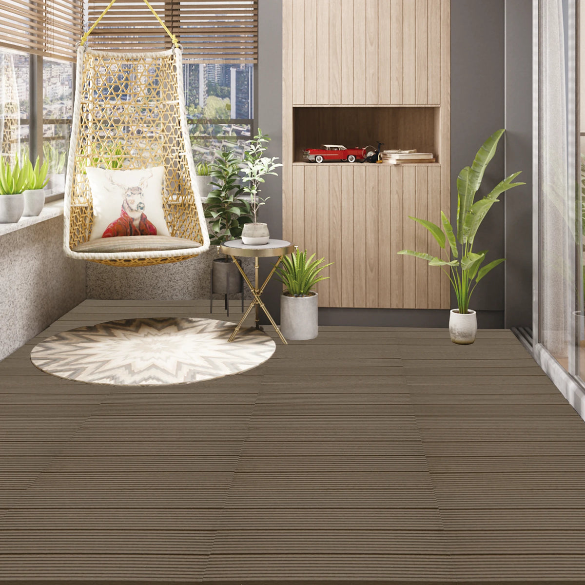 Clip-on wpc decking boards 30x60cm, set of 6 tiles, 1m²