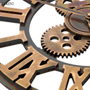 vintage retro wall clock with gears and roman numerals
