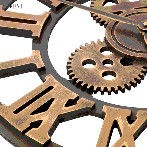 vintage retro wall clock with gears and roman numerals - vue 9 sur 10