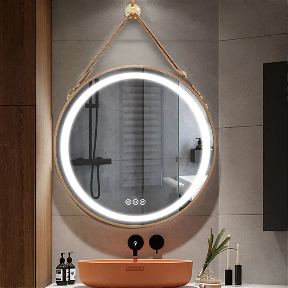 round mirror with LED lighting, anti-fog, variable intensity, aluminum frame, HD glass - vue 3 sur 9