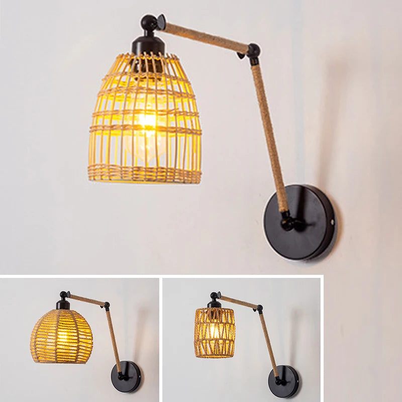 Decorative retro folding hemp rope wall light